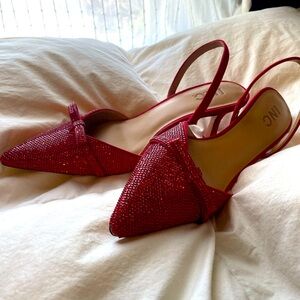 INC International Concepts Women's Red Rhinestones Slingback Kitten Heels